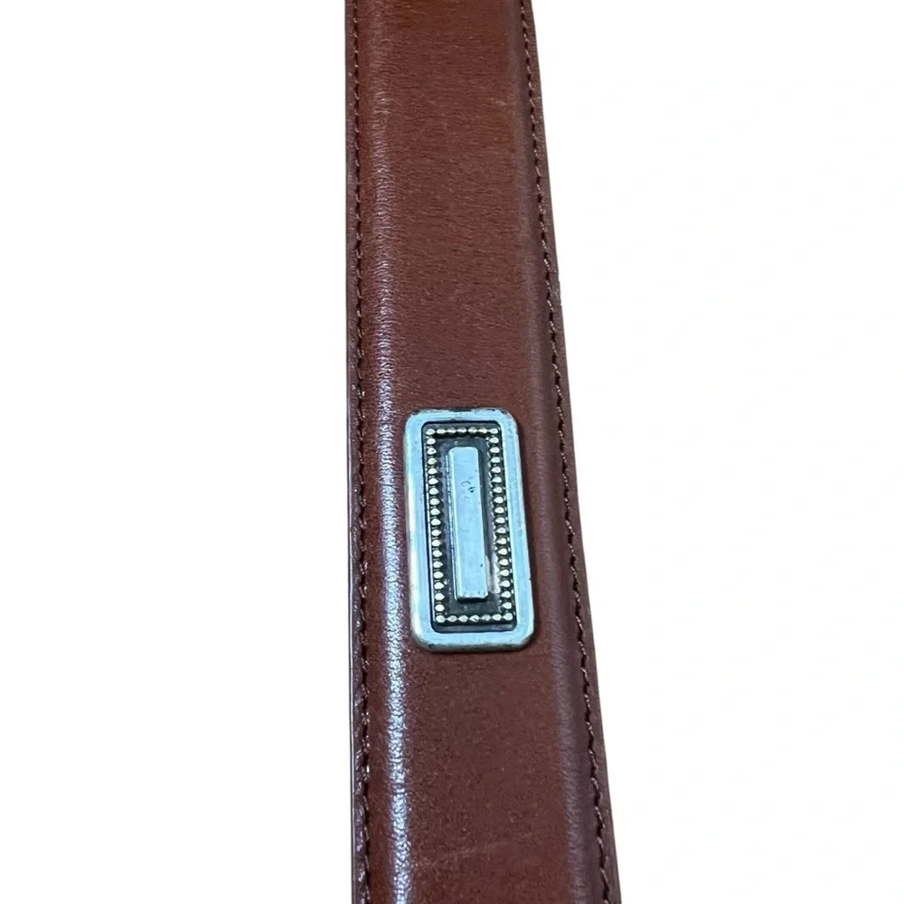 Leather Chestnut Cognac Brown Silvertone Buckle/Embellishment SZ 34/M